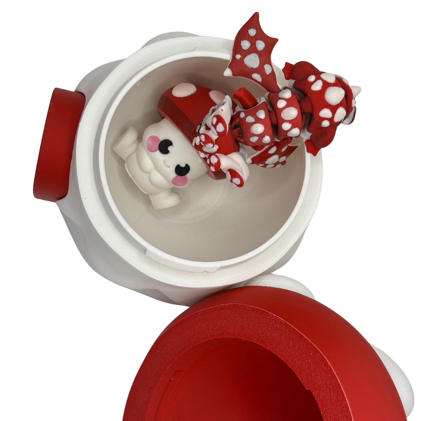 Flexi Red Mushroom Dragon and Mr. Fungo Play Set | 3D Printed Articulated Container and Dragon