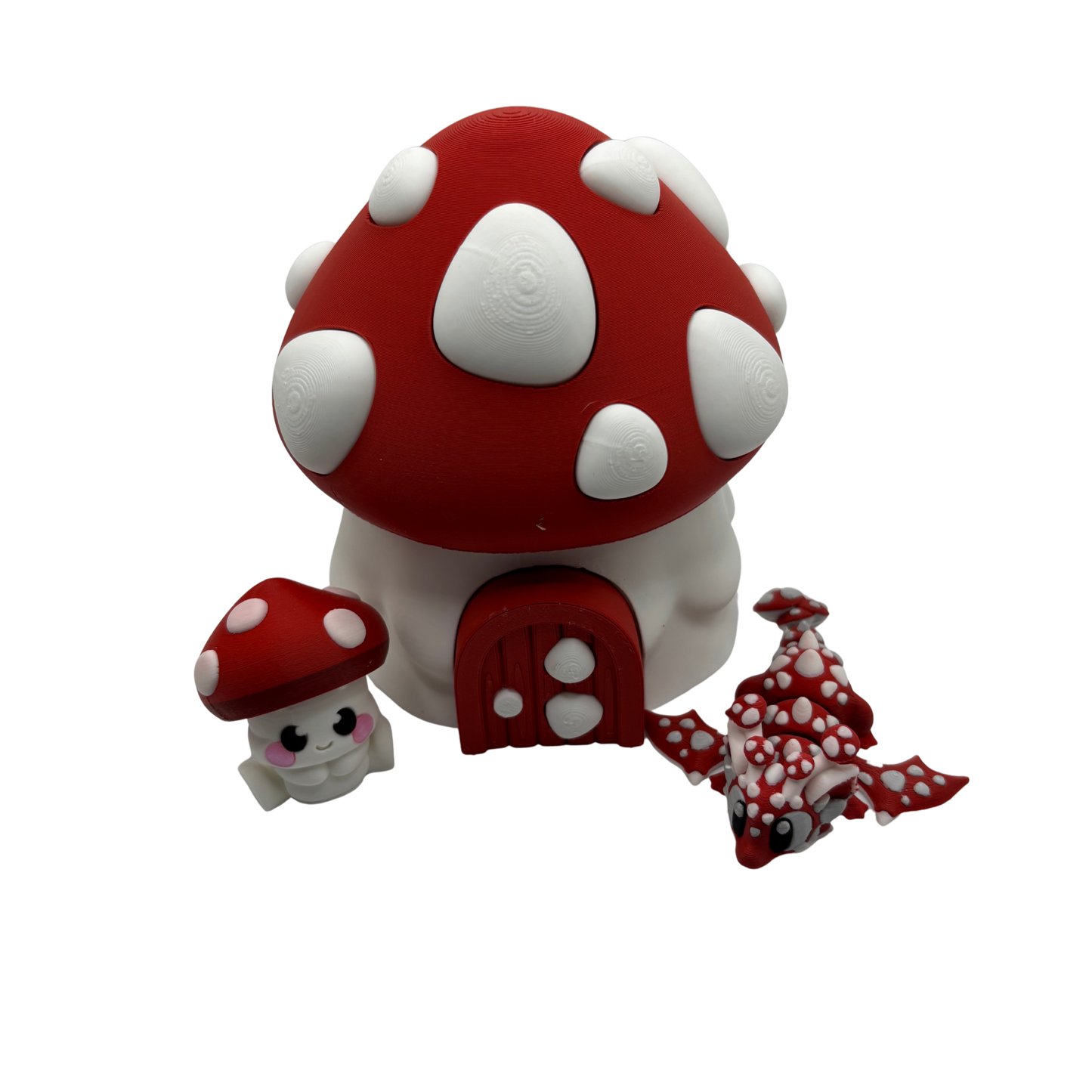 Flexi Red Mushroom Dragon and Mr. Fungo Play Set | 3D Printed Articulated Container and Dragon