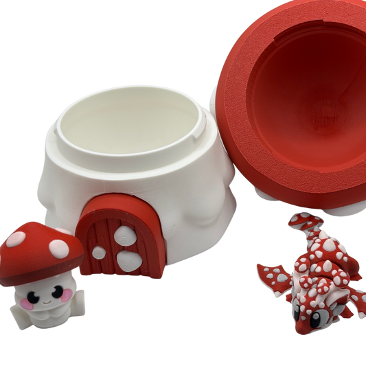 Flexi Red Mushroom Dragon and Mr. Fungo Play Set | 3D Printed Articulated Container and Dragon