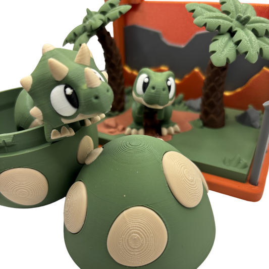 Flexi Dinosaur Play Set | 3D Printed Jurassic Scene with 2 Dinosaurs and Egg