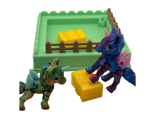 Flexi Pegasus Pasture Play Set | 3D Printed Articulated Tiny Alicorn / Unicorn / Pegasus