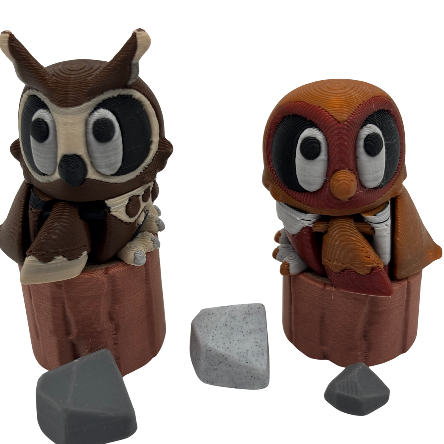 Flexi Owls with Park Play Set | 3D Printed Articulated Set with Great Horned and Barn Owls