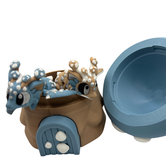 Flexi Blue and Tan Mushroom with Dragons Play Set | 3D Printed Articulated Container